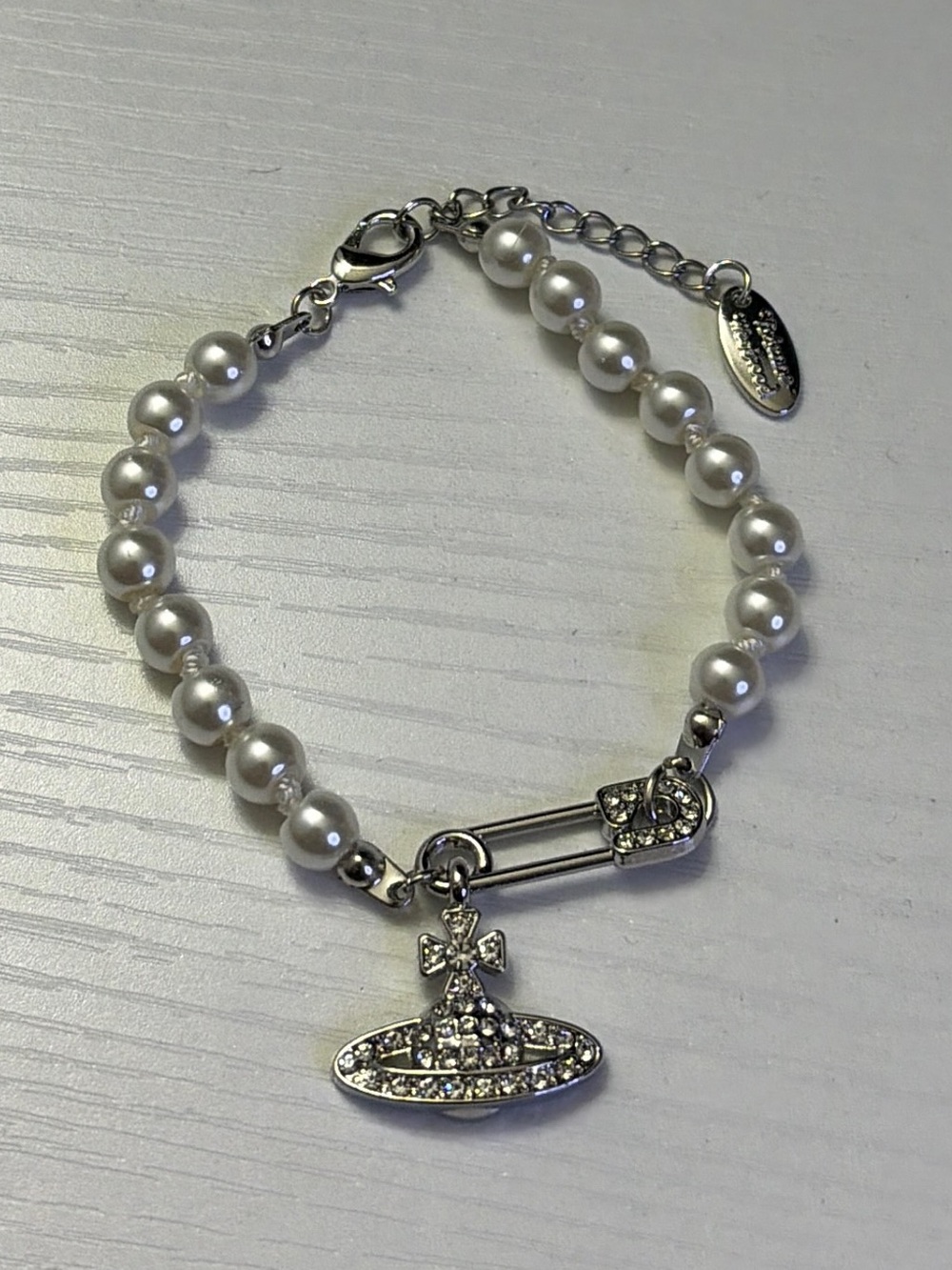 Vivienne Westwood Silver-Tone Orb Pearl Charm Bracelet